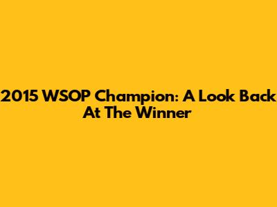 2015 WSOP Champion: A Look Back At The Winner