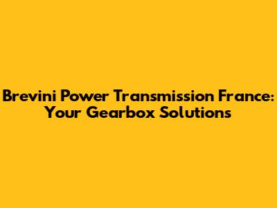 Brevini Power Transmission France: Your Gearbox Solutions