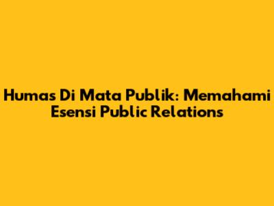 Humas Di Mata Publik: Memahami Esensi Public Relations