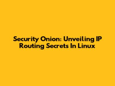 Security Onion: Unveiling IP Routing Secrets In Linux