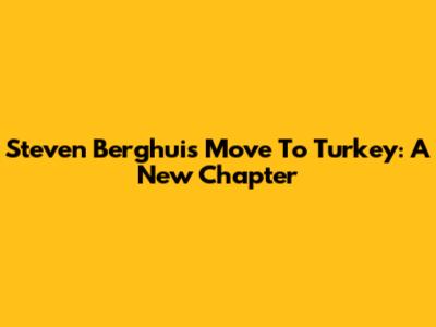 Steven Berghuis' Move To Turkey: A New Chapter