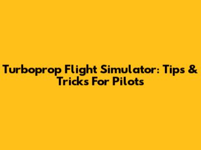 Turboprop Flight Simulator: Tips & Tricks For Pilots